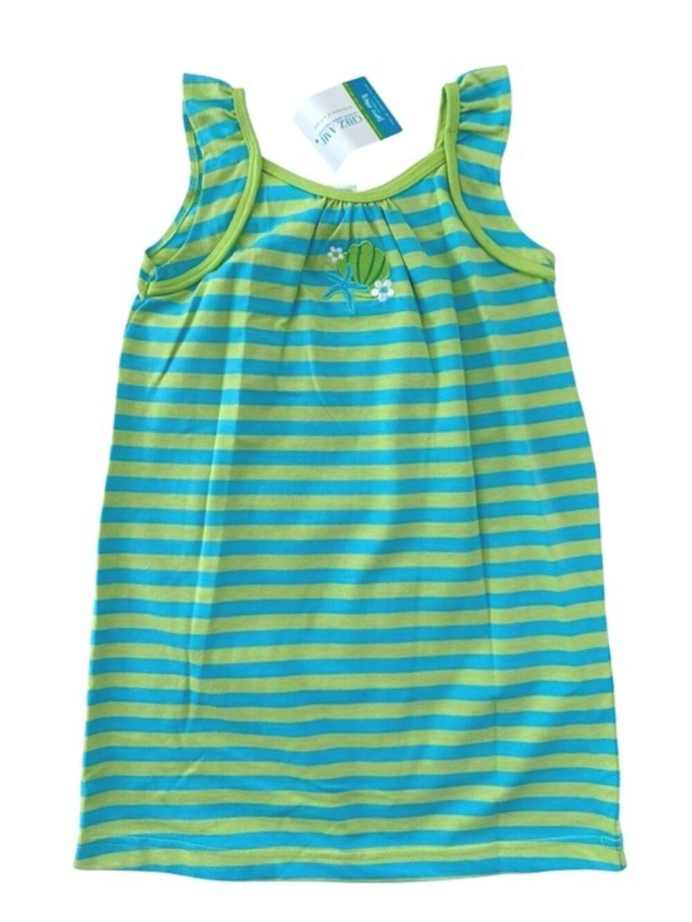 Chez Ami Patsy Aiken NWT Striped Green/Teal Sleeveless Dress Shell Embroidery 6X